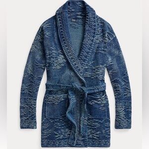 Polo Ralph Lauren Blue Knit Shawl-Collar Cardigan (missing belt)